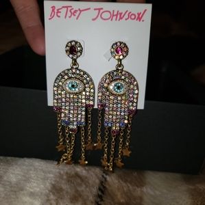 Betsey Johnson Hamsa Hand Drop Earrings